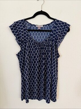 Roz & Ali Navy Geometric Print Cap Sleeve Top